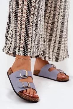 Boto Klapki Korkowe|Klapki Damskie Klasyczne*Klapki Damskie Na Korkowej Platformie Ze Złotymi Klamrami e Lisavionea Niebieski