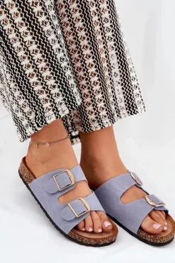 Boto Klapki Korkowe|Klapki Damskie Klasyczne*Klapki Damskie Na Korkowej Platformie Ze Złotymi Klamrami e Lisavionea Niebieski