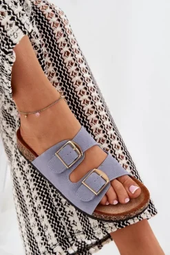 Boto Klapki Korkowe|Klapki Damskie Klasyczne*Klapki Damskie Na Korkowej Platformie Ze Złotymi Klamrami e Lisavionea Niebieski