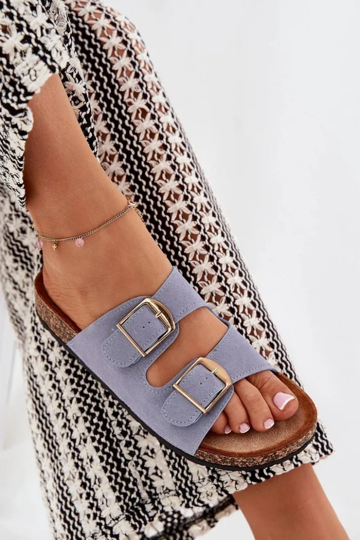 Boto Klapki Korkowe|Klapki Damskie Klasyczne*Klapki Damskie Na Korkowej Platformie Ze Złotymi Klamrami e Lisavionea Niebieski