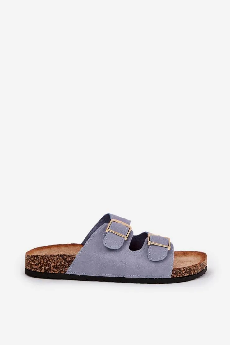 Boto Klapki Korkowe|Klapki Damskie Klasyczne*Klapki Damskie Na Korkowej Platformie Ze Złotymi Klamrami e Lisavionea Niebieski