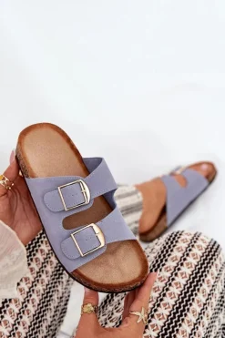 Boto Klapki Korkowe|Klapki Damskie Klasyczne*Klapki Damskie Na Korkowej Platformie Ze Złotymi Klamrami e Lisavionea Niebieski