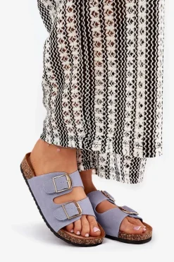 Boto Klapki Korkowe|Klapki Damskie Klasyczne*Klapki Damskie Na Korkowej Platformie Ze Złotymi Klamrami e Lisavionea Niebieski