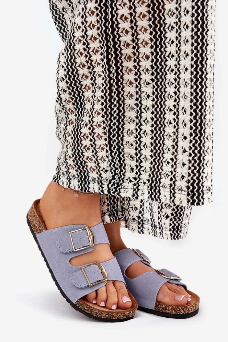 Boto Klapki Korkowe|Klapki Damskie Klasyczne*Klapki Damskie Na Korkowej Platformie Ze Złotymi Klamrami e Lisavionea Niebieski