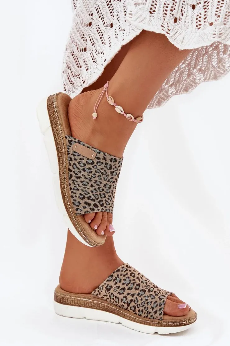 Boto Klapki Na Koturnie|Klapki Na Platformie*Klapki Damskie Na Koturnie Panterka Norozi Brązowy