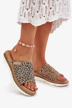 Boto Klapki Na Koturnie|Klapki Na Platformie*Klapki Damskie Na Koturnie Panterka Norozi Brązowy