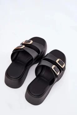 Boto Klapki Na Koturnie|Klapki Na Platformie*Klapki Damskie Na Koturnie I Platformie Z Klamrami Czarne Nitarelia Czarny