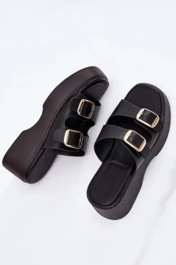 Boto Klapki Na Koturnie|Klapki Na Platformie*Klapki Damskie Na Koturnie I Platformie Z Klamrami Czarne Nitarelia Czarny