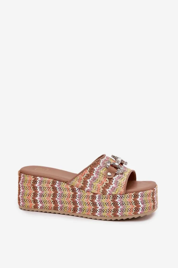 Sale Boto Klapki Damskie Na Koturnie Z Plecionką I Ozdobą Multikolor Isolene Wielokolorowy