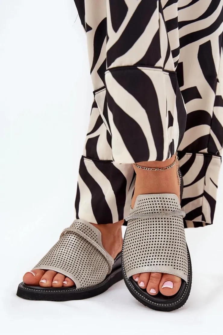 Damskie Boto Klapki Damskie Na Koturnie Z Ozdobnym Paseczkiem Srebrne Teriwes