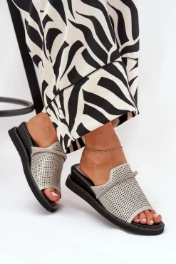 Damskie Boto Klapki Damskie Na Koturnie Z Ozdobnym Paseczkiem Srebrne Teriwes