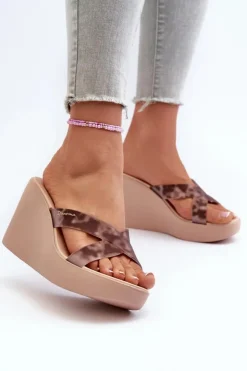 Damskie Ipanema Klapki Damskie Na Koturnie 83520 High Fashion Slide Fem Beżowe