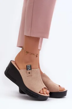 Damskie Buty damskie Vinceza Klapki Damskie Na Koturnie Beżowe Vleni