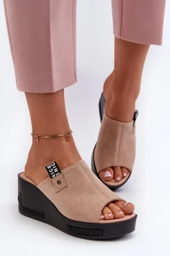 Damskie Buty damskie Vinceza Klapki Damskie Na Koturnie Beżowe Vleni