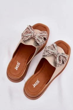 Boto Klapki Na Koturnie|Klapki Na Platformie*Klapki Damskie Na Koturnie Z Kokardą Złote Moonzella Złoty