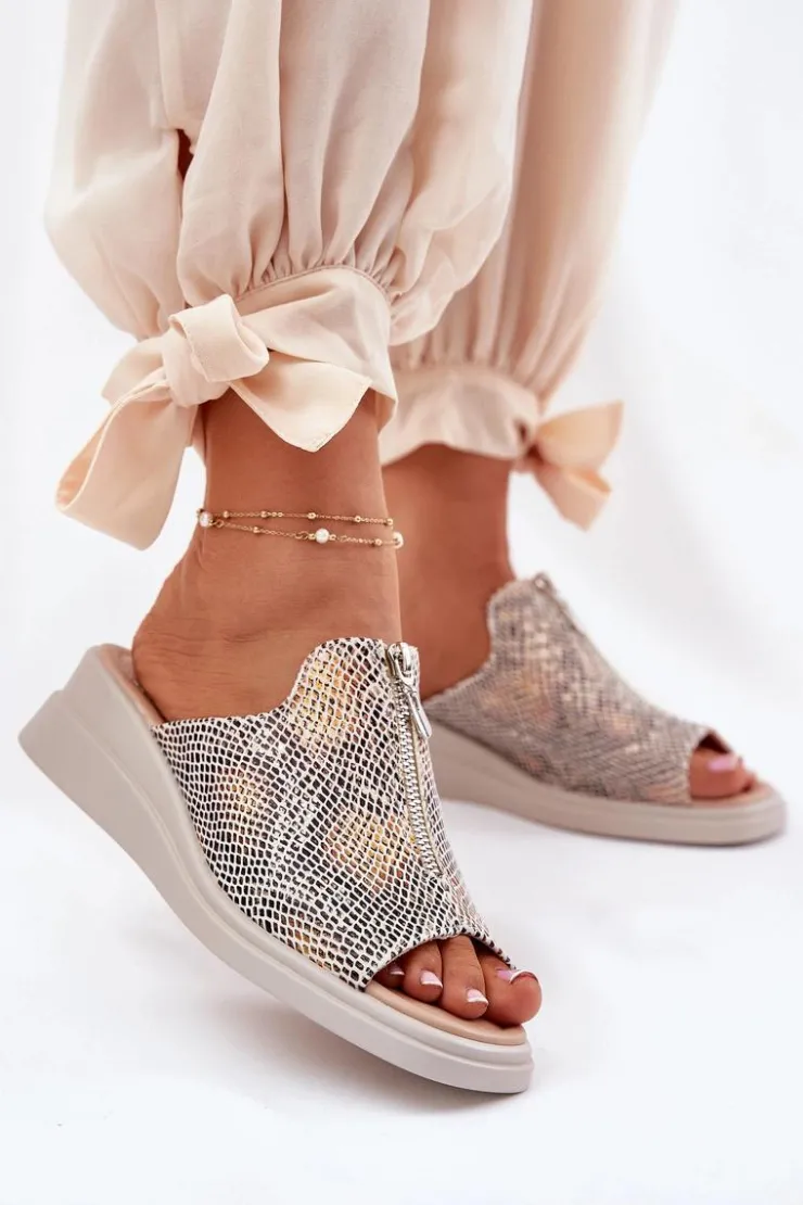 Damskie Boto Klapki Damskie Na Koturnie Z Zamkiem Zwierzęcy Wzór Beżowe Irriva