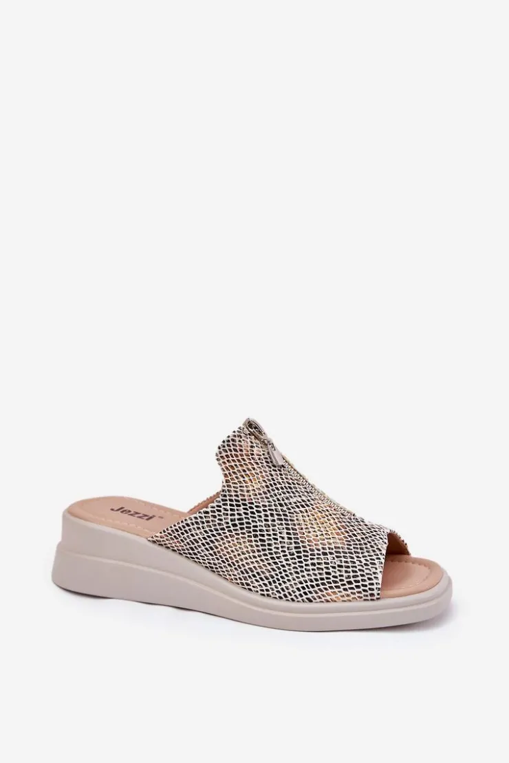 Damskie Boto Klapki Damskie Na Koturnie Z Zamkiem Zwierzęcy Wzór Beżowe Irriva