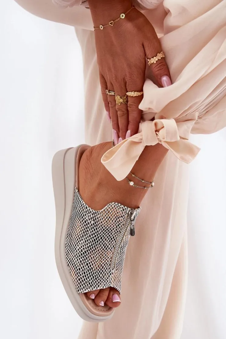 Damskie Boto Klapki Damskie Na Koturnie Z Zamkiem Zwierzęcy Wzór Beżowe Irriva