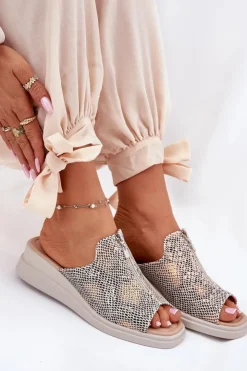 Damskie Boto Klapki Damskie Na Koturnie Z Zamkiem Zwierzęcy Wzór Beżowe Irriva