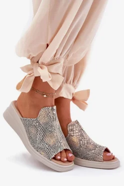 Damskie Boto Klapki Damskie Na Koturnie Z Zamkiem Zwierzęcy Wzór Beżowe Irriva