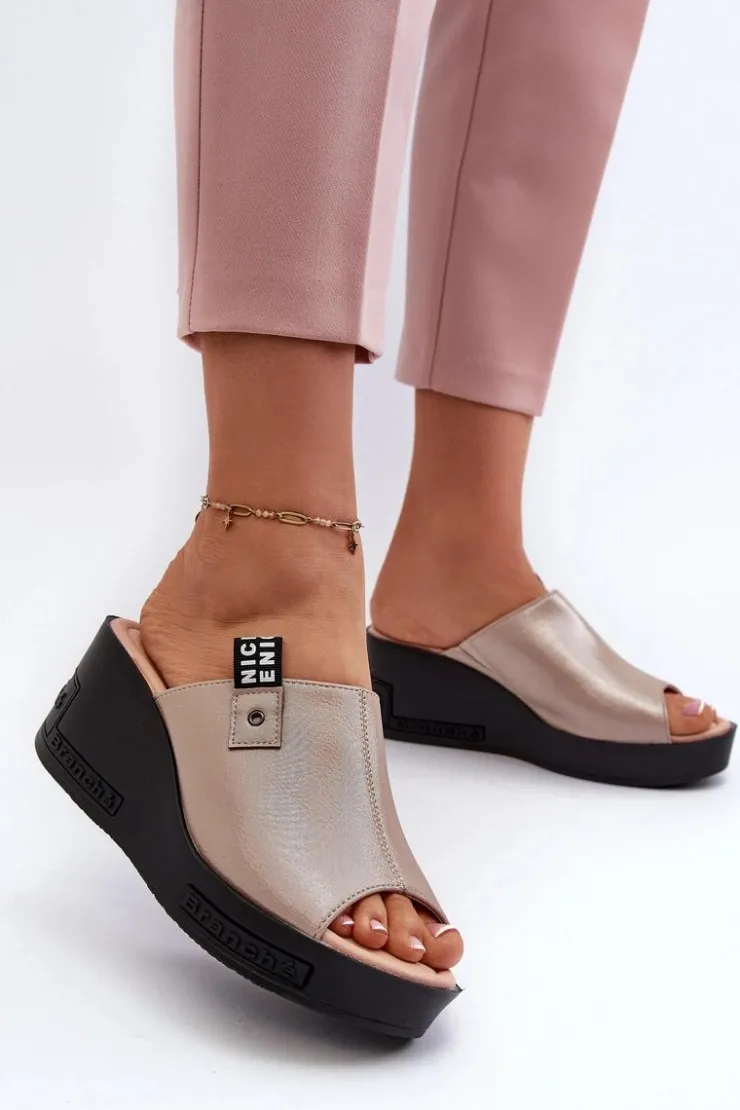 New Buty damskie Vinceza Klapki Damskie Na Koturnie Złote Vleni