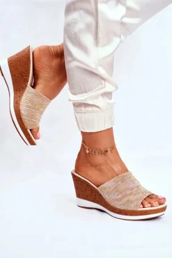 Damskie Buty Sergio Leone Klapki Damskie Na Koturnie Sergio Leone Beżowe SK320