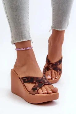 Damskie Ipanema Klapki Damskie Na Koturnie 83520 High Fashion Slide Fem Brązowe