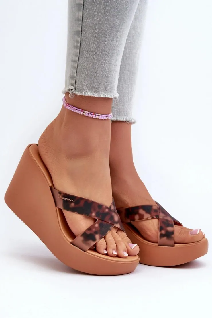 Damskie Ipanema Klapki Damskie Na Koturnie 83520 High Fashion Slide Fem Brązowe