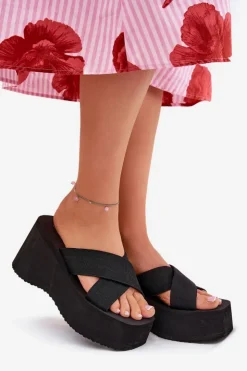 Boto Klapki Na Koturnie|Klapki Na Platformie*Klapki Damskie Na Koturnie I Platformie Czarne Sevolee Czarny