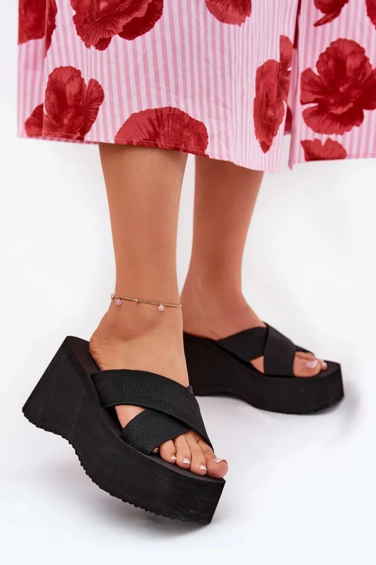 Boto Klapki Na Koturnie|Klapki Na Platformie*Klapki Damskie Na Koturnie I Platformie Czarne Sevolee Czarny