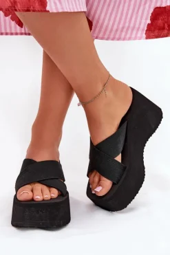 Boto Klapki Na Koturnie|Klapki Na Platformie*Klapki Damskie Na Koturnie I Platformie Czarne Sevolee Czarny