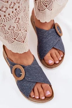 Damskie INBLU Klapki Damskie Na Koturnie Z Ozdobną Klamrą RV000012 e