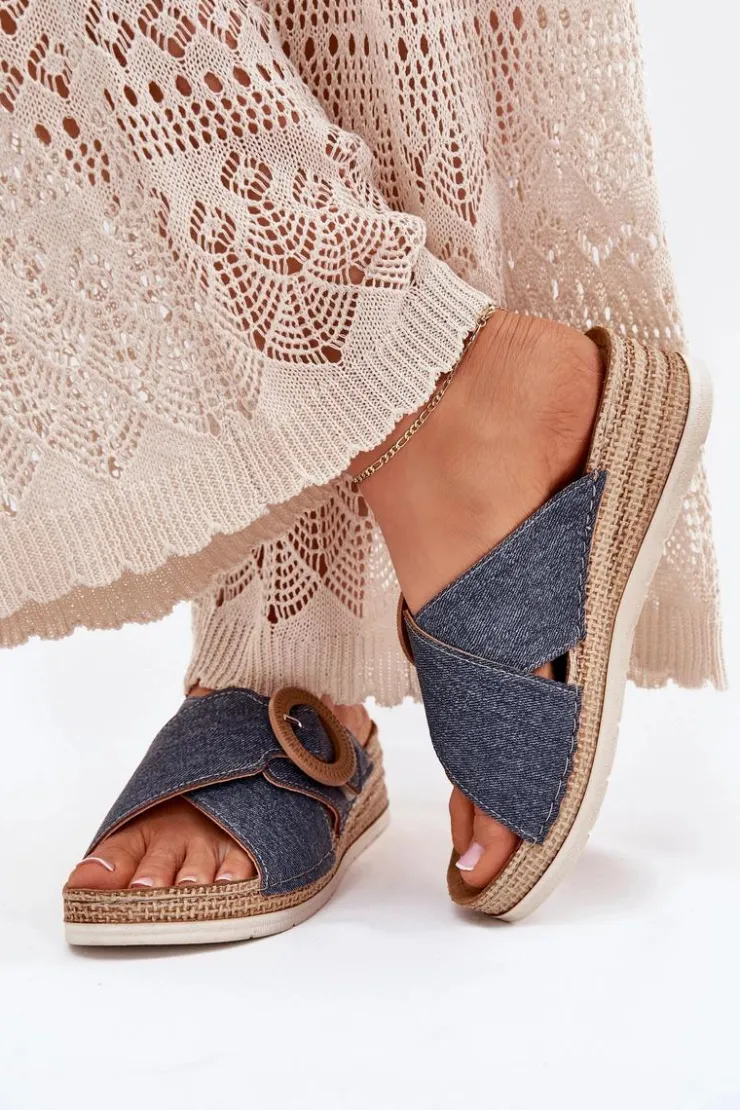 Damskie INBLU Klapki Damskie Na Koturnie Z Ozdobną Klamrą RV000012 e