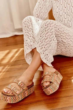 New Boto Klapki Damskie Na Masywnej Platformie Z Plecionką I Klamrami Multikolor Eradriana Wielokolorowy