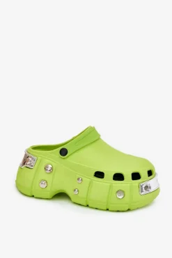 Outlet Boto Klapki Damskie Na Masywnej Platformie Limonkowe Korina Zielony