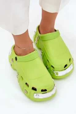 Outlet Boto Klapki Damskie Na Masywnej Platformie Limonkowe Korina Zielony