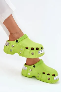 Outlet Boto Klapki Damskie Na Masywnej Platformie Limonkowe Korina Zielony