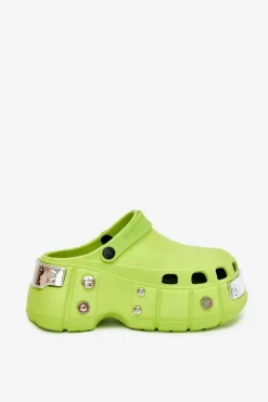 Outlet Boto Klapki Damskie Na Masywnej Platformie Limonkowe Korina Zielony