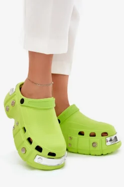Outlet Boto Klapki Damskie Na Masywnej Platformie Limonkowe Korina Zielony