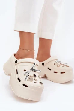 Damskie Boto Klapki Damskie Na Masywnej Platformie Z Przypinkami Beżowe Vivira