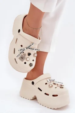 Damskie Boto Klapki Damskie Na Masywnej Platformie Z Przypinkami Beżowe Vivira