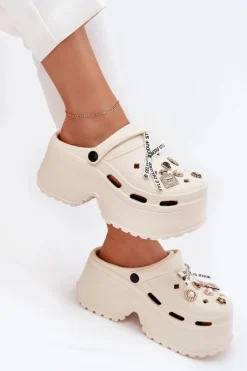 Damskie Boto Klapki Damskie Na Masywnej Platformie Z Przypinkami Beżowe Vivira