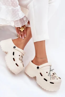 Damskie Boto Klapki Damskie Na Masywnej Platformie Z Przypinkami Beżowe Vivira