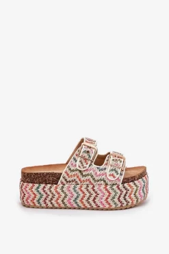 Damskie Boto Klapki Damskie Na Masywnej Platformie Z Plecionką I Klamrami Multikolor Eradriana