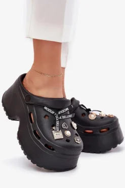 Online Boto Klapki Damskie Na Masywnej Platformie Z Przypinkami Czarne Vivira