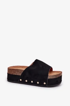 Boto Klapki Damskie Na Masywnej Platformie Eko Zamszowe Czarne Vinnibe