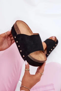 Boto Klapki Damskie Na Masywnej Platformie Eko Zamszowe Czarne Vinnibe