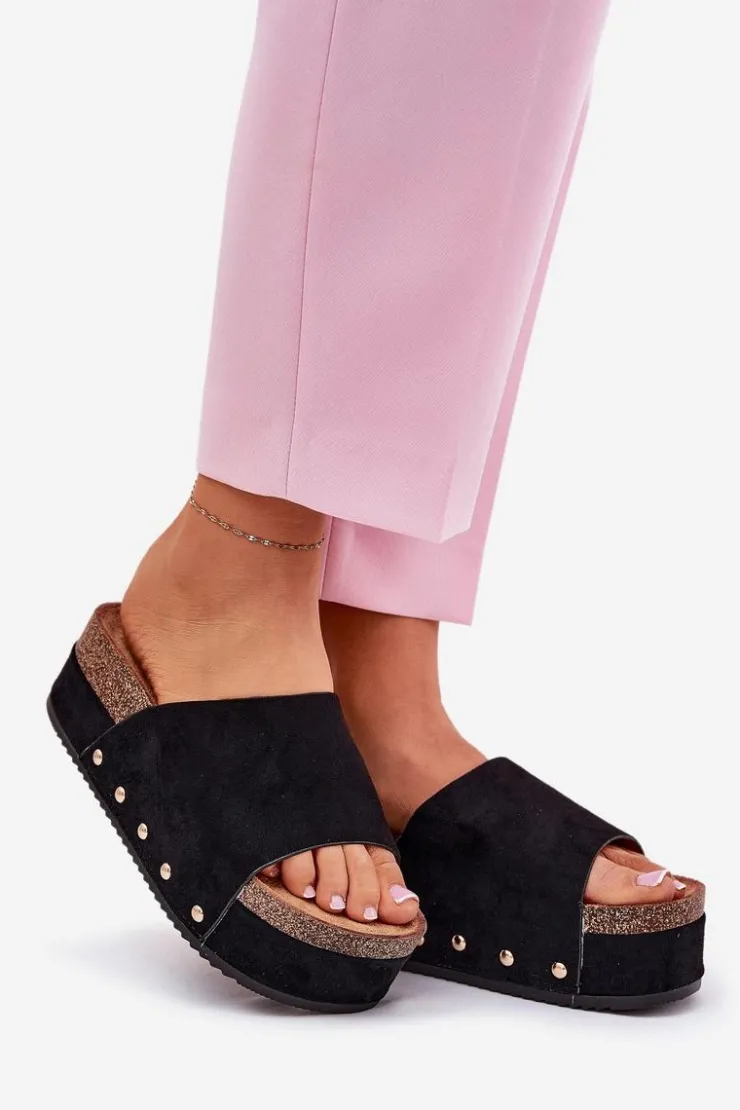 Boto Klapki Damskie Na Masywnej Platformie Eko Zamszowe Czarne Vinnibe