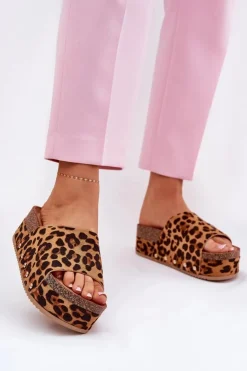 Boto Klapki Korkowe|Klapki Na Platformie*Klapki Damskie Na Masywnej Platformie Eko Zamszowe Panterka Brązowe Vinnibe