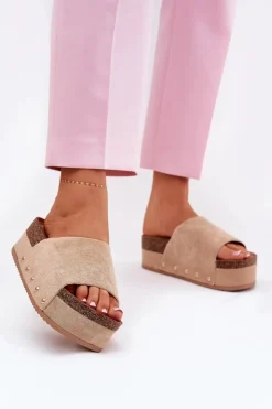 Damskie Boto Klapki Damskie Na Masywnej Platformie Eko Zamszowe Khaki Vinnibe